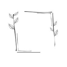 Elegant Floral Frame, Border Silhouette In Hand Drawn Doodle Style Isolated On White Background. Decoration, Delicate Clip Art