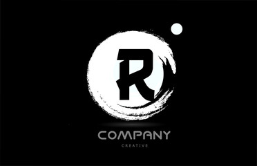 R grunge alphabet letter logo icon design with japanese style lettering in black and white. Creative template for company and business