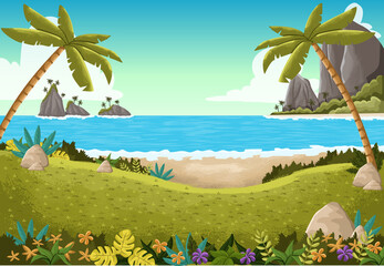 Wall Mural - Green forest and tropical beach. Nature landscape.