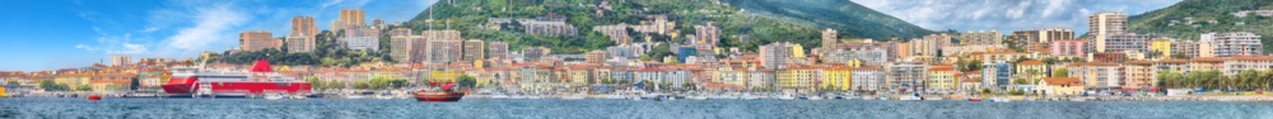 Majestic morning cityscape of Ajaccio city and port.