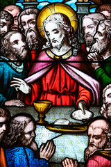 Wall Mural - Stained glass window depicting Jesus Chrit's Last Supper