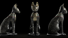 3d Render Three Egypt Cats In Dark Background