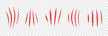 Vector Scratches From The Claws Of The Animal PNG. Set Of Various Scratches On An Isolated Transparent Background. Red Scratches PNG. Animal Claws.