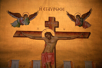 Wall Mural - Greek orthodox icon depicting Christ on the cross