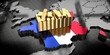 France map and flag, gold ingots - 3D illustration