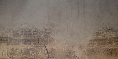 Wall Mural - Grunge old fresco painting on wall. Shabby antique interior decoration as grungy background.