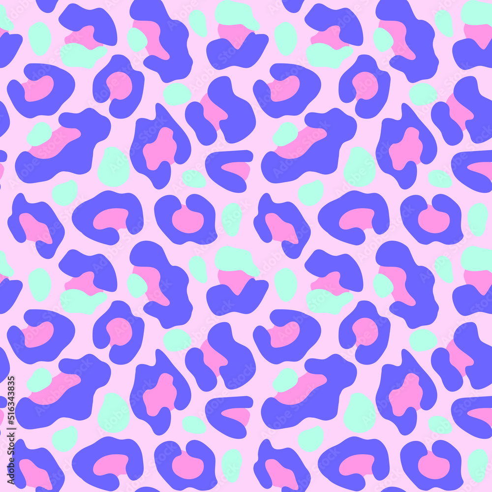Vector de Stock Seamless pink leopard pattern. Trendy gepard, leopard print  in violet, blue and pink colour. Animal print background for design,  fabric, textile, advertising banner. Vector illustration. | Adobe Stock, image size:1000x1000