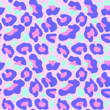 Seamless Pink Leopard Pattern. Trendy Gepard, Leopard Print In Violet, Blue And Pink Colour. Animal Print Background For Design, Fabric, Textile,  Advertising Banner. Vector Illustration.