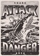Danger shark flyer monochrome vintage
