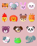 Fototapeta Pokój dzieciecy - Animals icon set. vector icons for web design. cute stickers.
