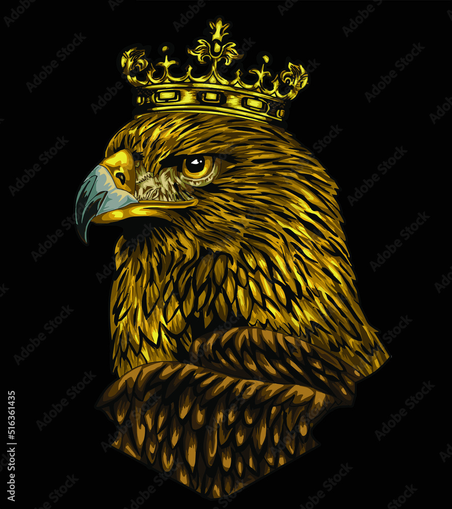 bird illustrations. eagle with crown isolated on black background ...