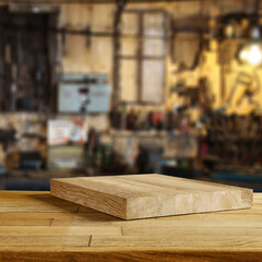 Table background with pedestal and workshop interior. 