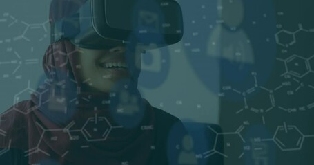 Poster - Animation of chemical formulas over biracial women using vr headset