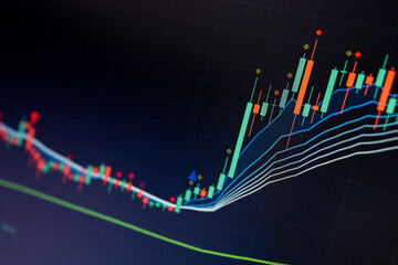 Wall Mural - Candle stick graph chart of stock market investment trading. Trading with the digital graph in the forex market.
