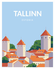 Wall Mural - Tallinn Estonia vector illustration.Travel to estonia. minimalist travel poster style with isolated background.