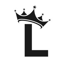 Letter L Crown Logo. Crown Logo On Letter L Vector Template For Beauty, Fashion, Star, Elegant, Luxury Sign