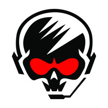 Angry Skull Vector Logo With Red Eyes On A White Background.