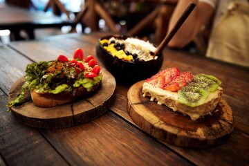 Beautiful shot of a served breakfast on a table in restaurant