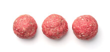 Top View Of  Three Fresh Raw Homemade Meatballs