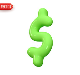 Wall Mural - green dollar symbol. peso sign capital s. realistic 3d design in plastic cartoon style. icon isolate