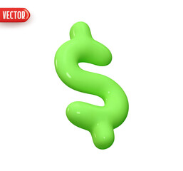 Wall Mural - green dollar symbol. peso sign capital s. realistic 3d design in plastic cartoon style. icon isolate
