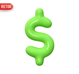 Wall Mural - green dollar symbol. peso sign capital s. realistic 3d design in plastic cartoon style. icon isolate