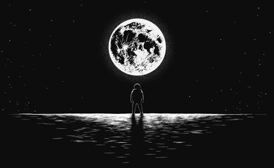 Wall Mural - astronaut looks to the moon from earth