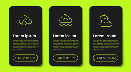 Sticker - Set line Cloud with rain, Fog and cloud and Sun weather. Business infographic template. Vector