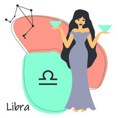 Libra. Illustration with a girl with a constellation.