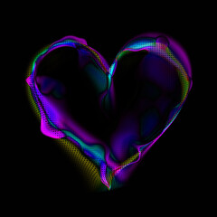 abstract futuristic disorder blue gradient effect pink violet heart on dark background and polka dot