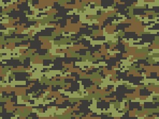 Military pixel texture camouflage seamless digital pattern, army vector illustration.