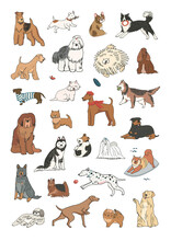 Funny Dog Illustrations Vector Set, Poster For Kids.