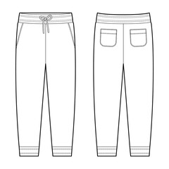 Wall Mural - Technical sketch of casual pants with pockets. KIds trousers design template. CAD male sport pants.