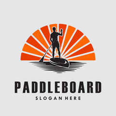 Poster - Man in Paddle board silhouette logo vector design