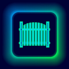 Sticker - Glowing neon line Garden fence wooden icon isolated on black background. Colorful outline concept. Vector