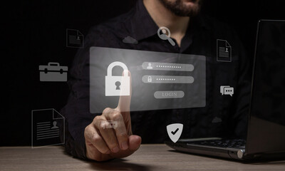 Wall Mural - the concept of cybersecurity of personal data on the internet. secure access to user's personal info