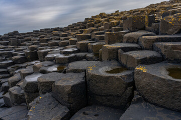 Poster - view of the many volcanic basalt columns of the Giant's Causeway in Northern Ireland