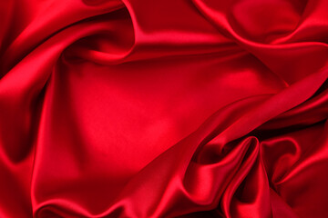 Wall Mural - Closeup of rippled red silk fabric 