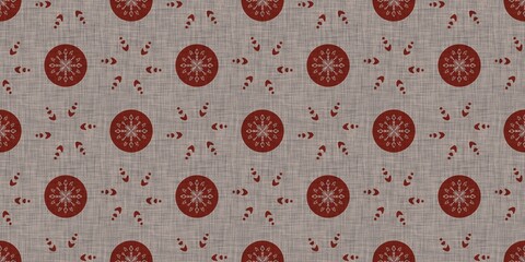 Seamless christmas snowflake woven linen border. Two tone seasonal red farmhouse frost edge for washi tape. Holiday textile for french Xmas snow repeat. 