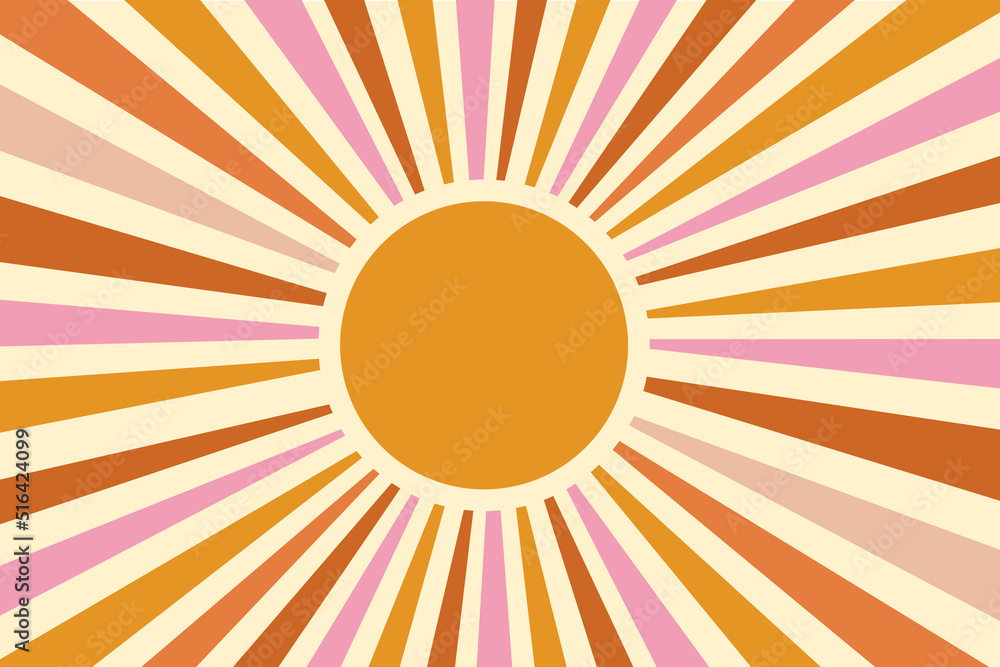 Retro groovy pattern background 70s. Sun sunbeams summer texture. Stock ...