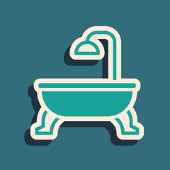 Sticker - Green Bathtub icon isolated on green background. Long shadow style. Vector