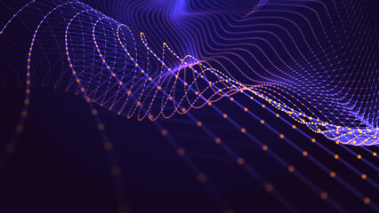 Wall Mural - futuristic glowing wave. the concept of big data. network connection. cybernetics. abstract dark bac