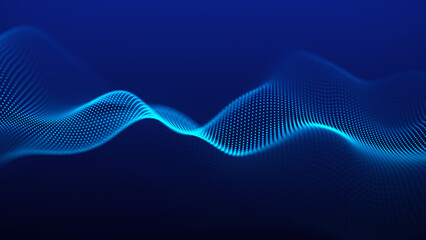 Wall Mural - Futuristic glowing wave. The concept of big data. Network connection. Cybernetics. Abstract dark background of blue dots forming a wave. 3d rendering.