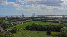 Natural View Of Vast Agricultural Fields And The Felixstowe Port In The UK