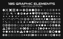 Retro Futuristic Elements For Design. Collection Of Abstract Graphic Geometric Symbols And Objects In Y2k Style. Templates For Pomters, Banners, Stickers, Business Cards