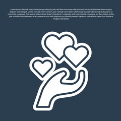 Sticker - Blue line Heart in hand icon isolated on blue background. Hand giving love symbol. Valentines day symbol. Vector