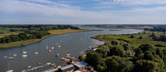 Sticker - Aerial view of boats sailing in the Deben River in Suffolk, England