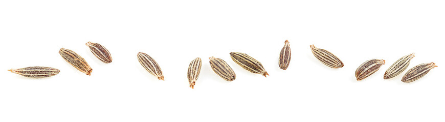 Cumin seeds isolated on a white background, macro image. Caraway seeds.