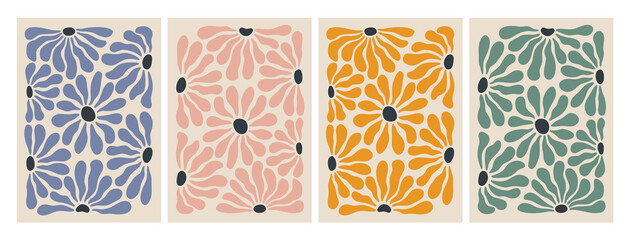 Aufkleber - Daisy Flower Posters Collection. Colorful Groovy Patterns. Hippie Retro Illustrations