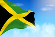 Jamaica flag in the clouds. Vector flag waving in the sky. National day realistic flag illustration. Blue sky vector.